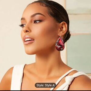 Christmas earrings cardinal‎ dangle teardrop Pu leather New e66